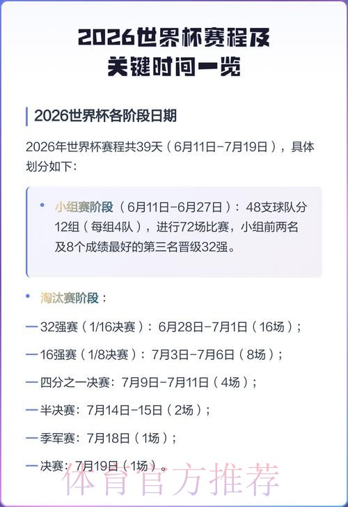 2026世界杯每日赛程最新比赛时间表免费观看